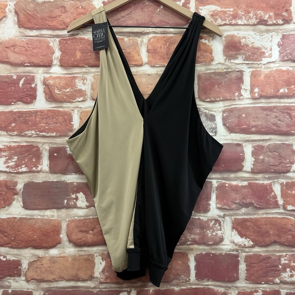 Lane Bryant Top Women's 14/16 Black Tan Colorblock Stretchy Camisole Tank Shirt
